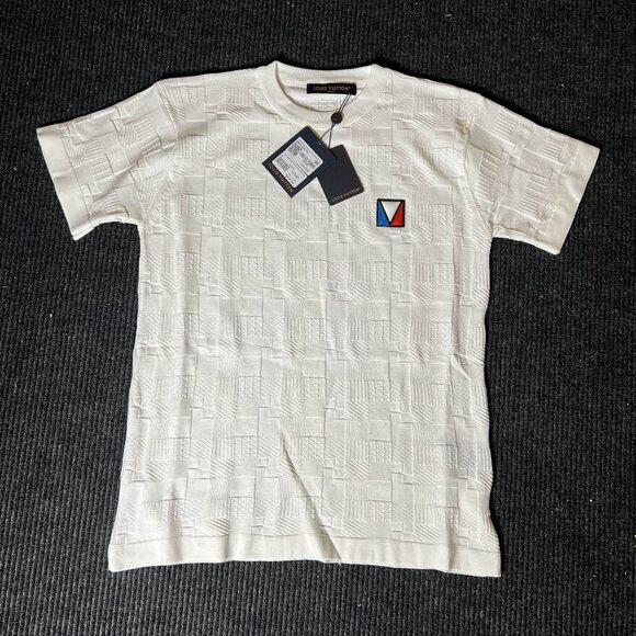 Damier Jacquard Short-Sleeved Cotton Crewneck Mens - Picture 1 of 3